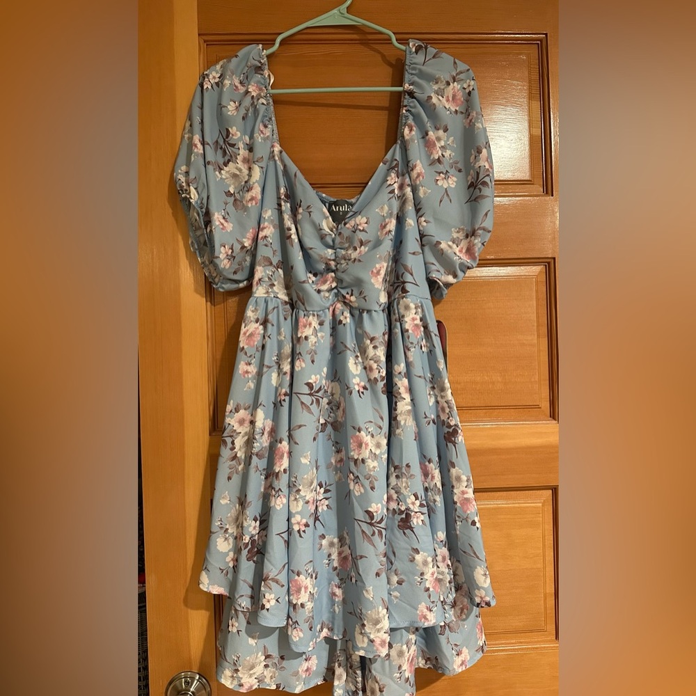 Arula Flowy Romper in Blue with Floral Design